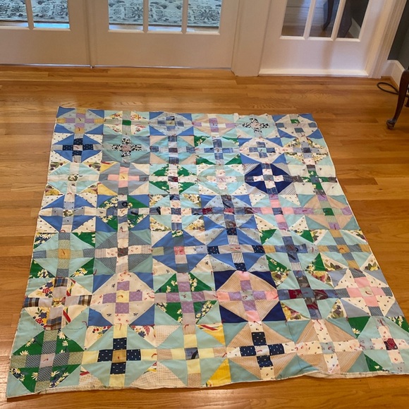Pieced Tied Quilt Handmade Colorful Lap Wall Hanging - Picture 1 of 9